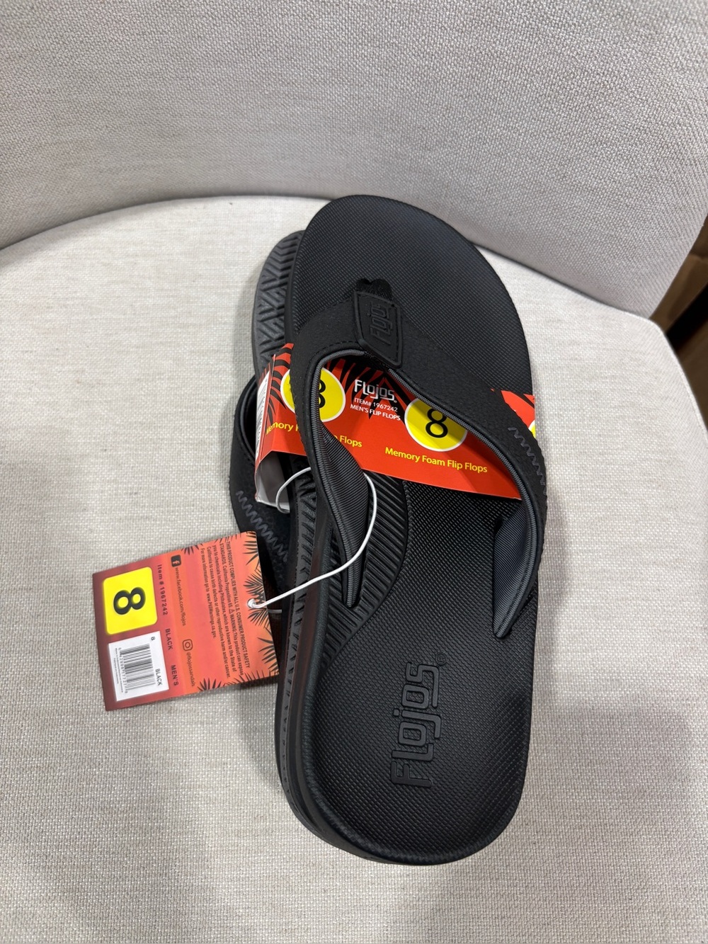 Flojos Men’s Black Flip Flops with Red Accent